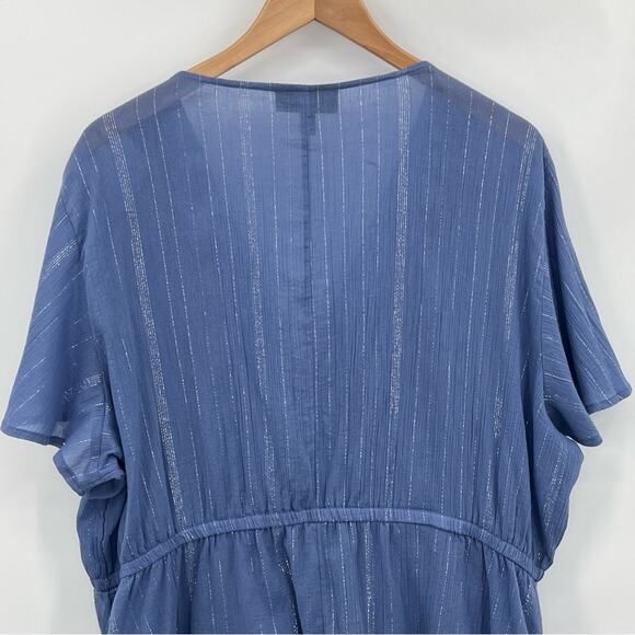 Lane Bryant blouse women's 22 faux wrap flutter sleeve stripe blue silver - Picture 5 of 9